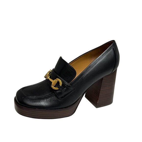 Marc Fisher Machi Platform Bit Loafer Black LeatherBlock Heel Size 9 NEW - Picture 1 of 7